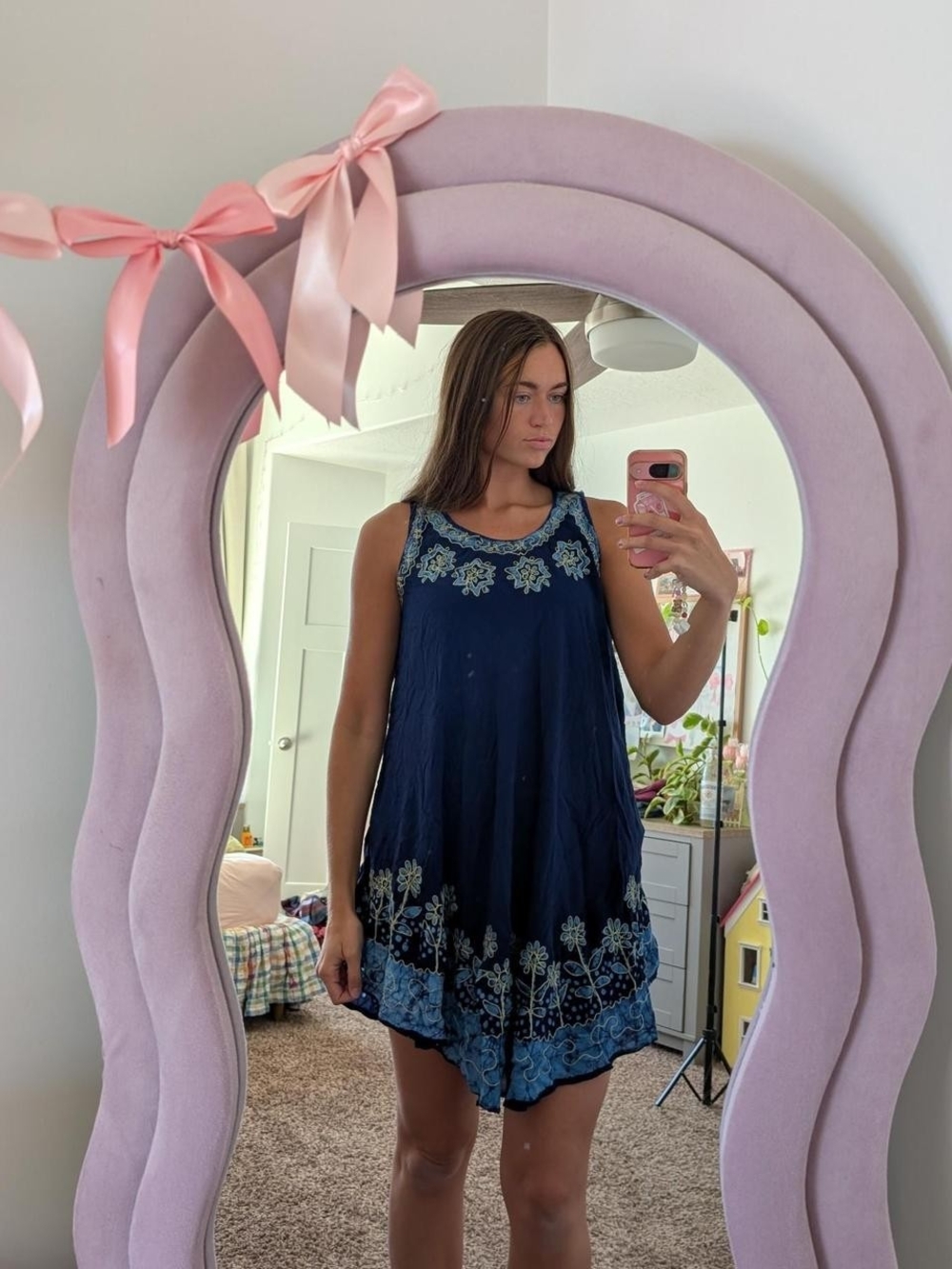 Boho Navy Embroidered Tank Dress
